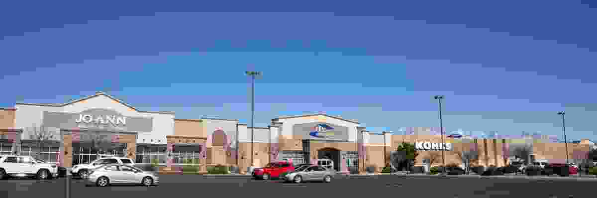 wide view of the Cotton Mill shopping Center in st george