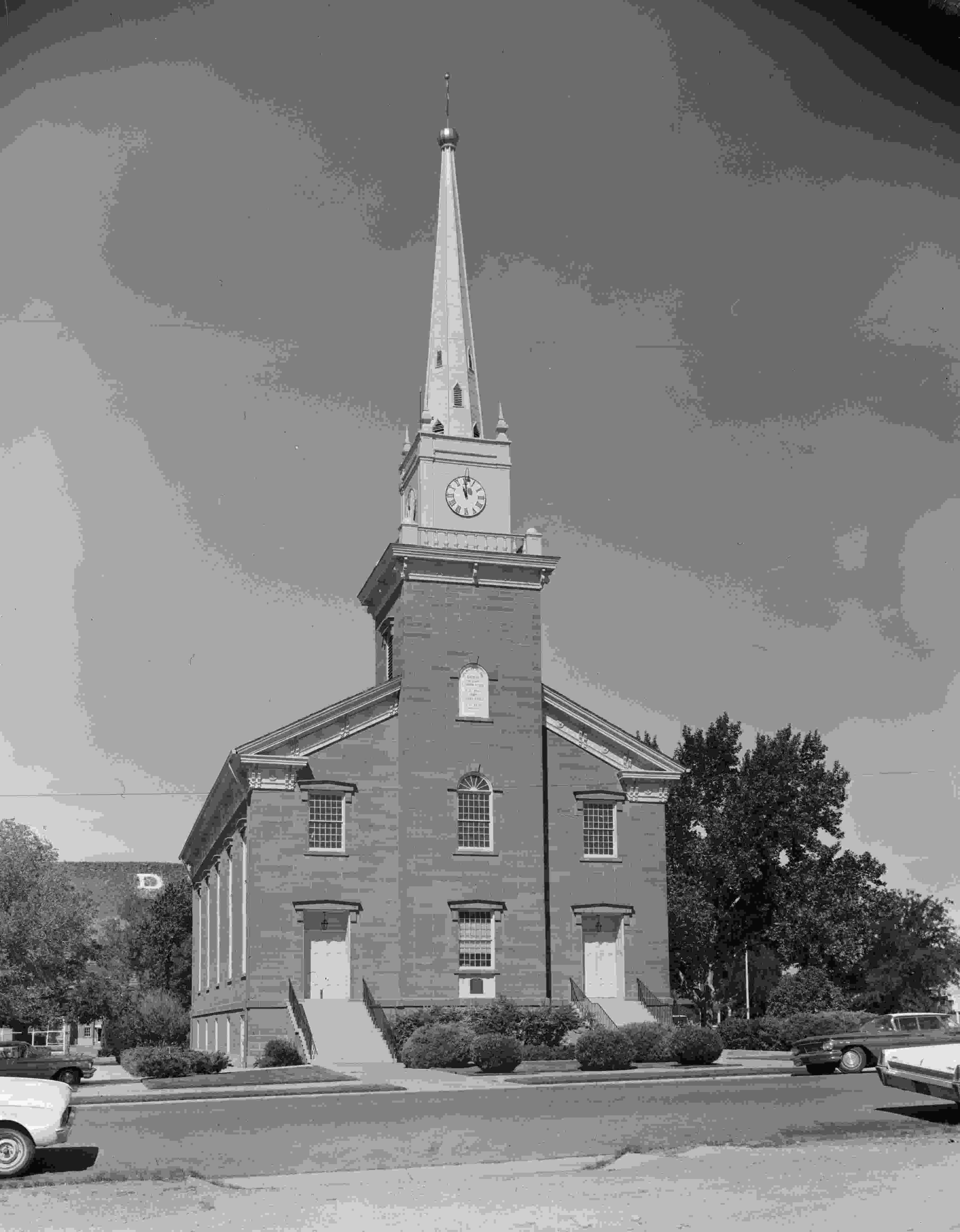 Black and white photo of the St George Tabernacle building in St George Utah