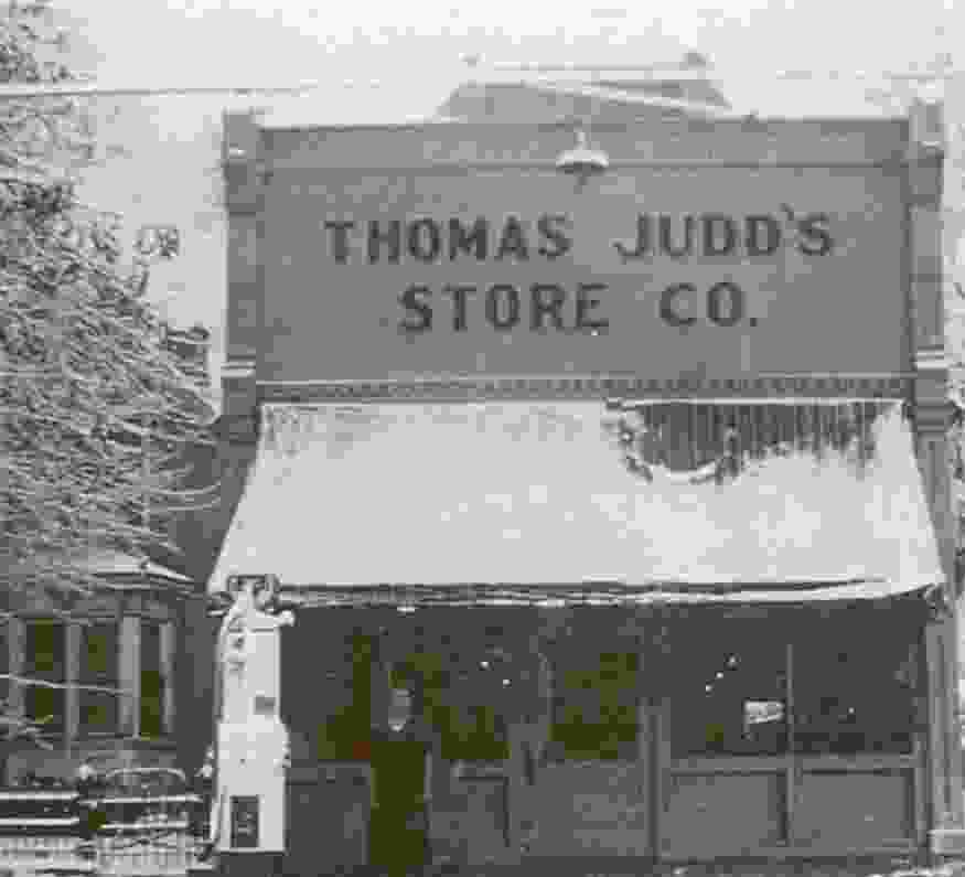 Black and white photo of Old Judds Store in St George Utah