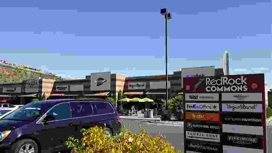 wide view of the Redrock Commons shopping area in st george