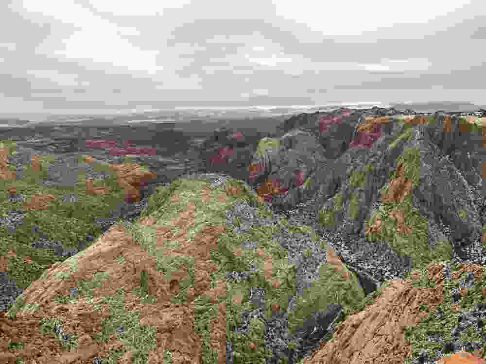 Wide view of a ravine atop the trail of Snow Canyon Overlook near St George Utah