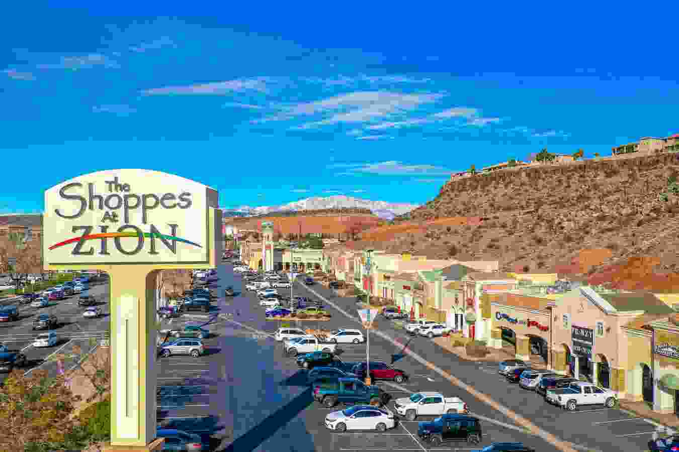 Wide Angle Aerial view of The Shoppes at zion in St George Utah