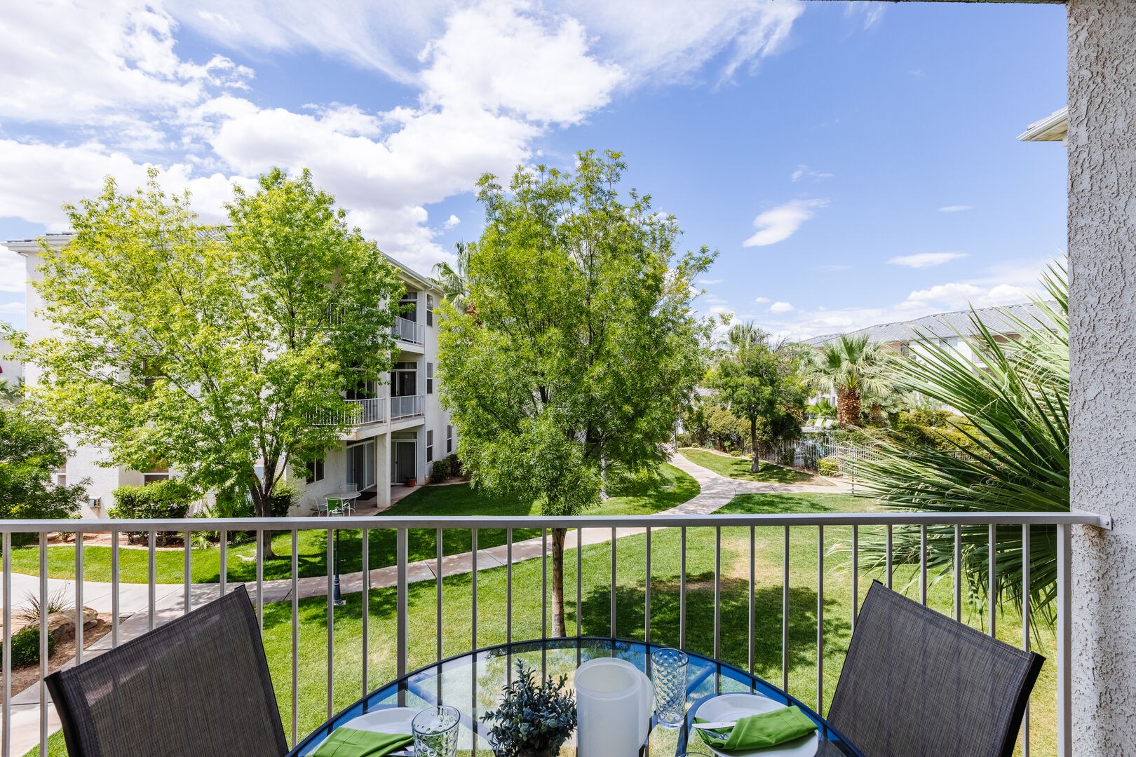 Patio with hidden view of pool and hot tub to the right.