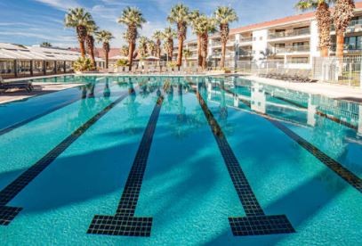 One of several swimming pools. This one is behind the Club House.