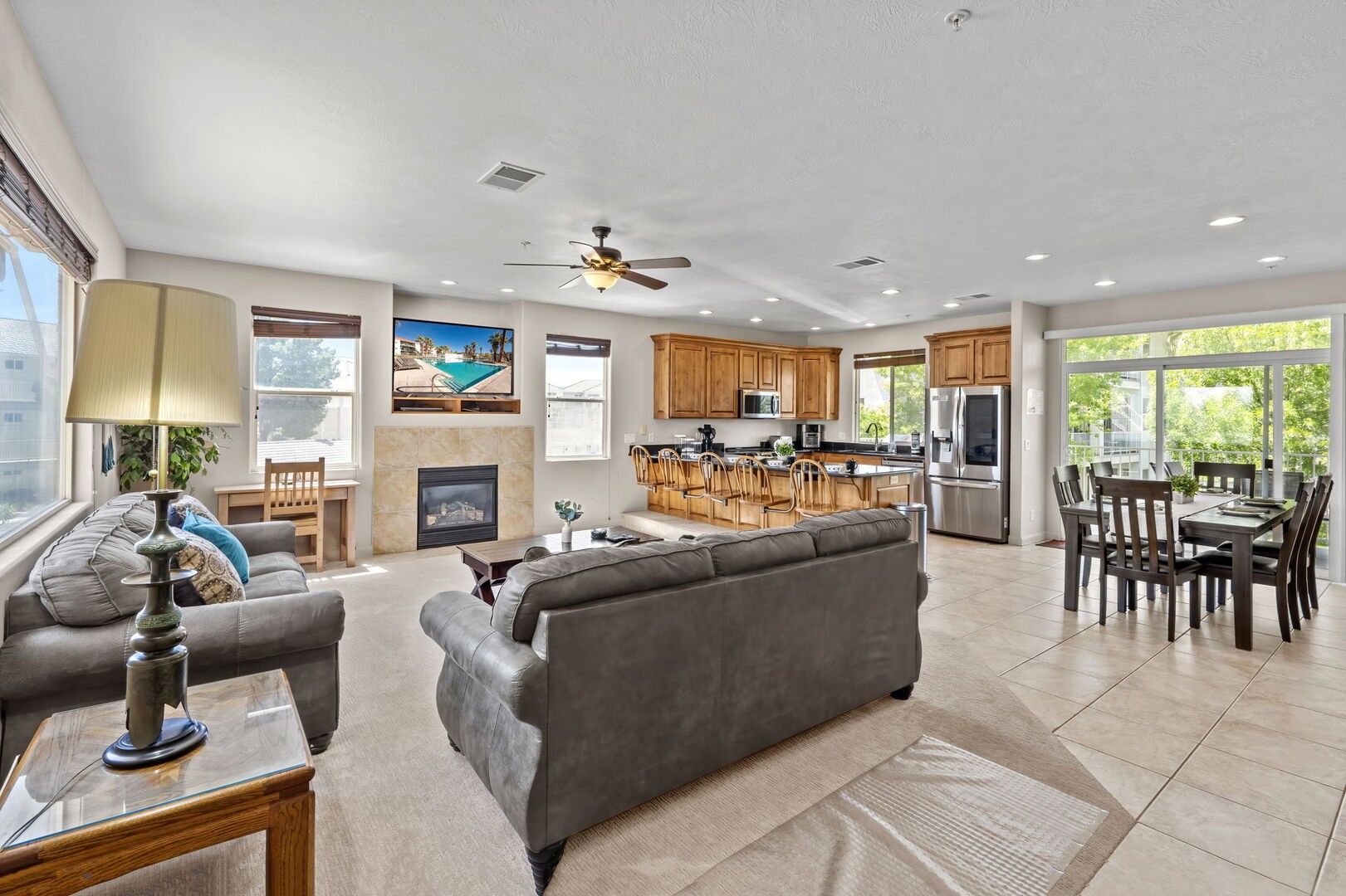 Living Room, kitchen, and dining area.